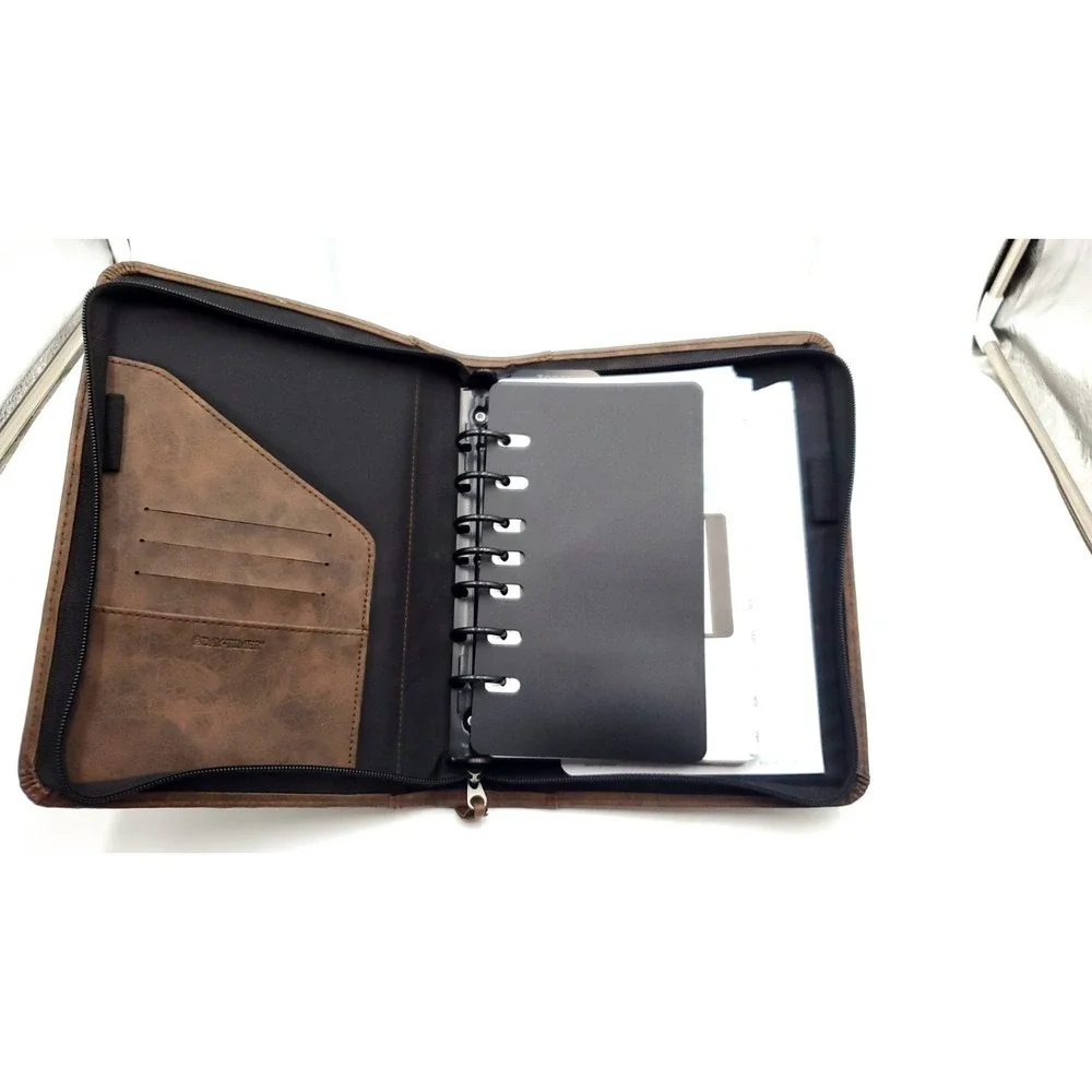 Vintage Day-Timer Organizer Planner Brown Zip Around 7 Rings 10.5x8